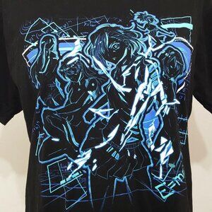 Anime Graphic Shirt Mens Medium Black Blue Lightning Manga Art Casual Tee Cotton